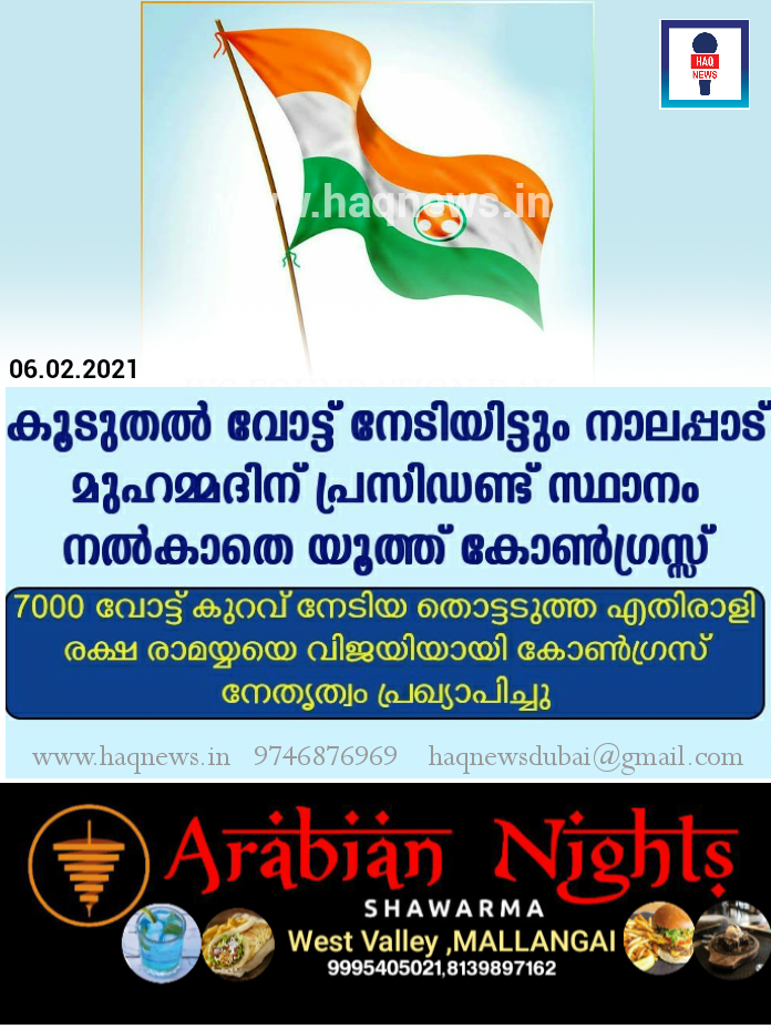 കൂടുതല്‍ വോട്ട് നേടിയിട്ടും നാലപ്പാട് മുഹമ്മദിന് പ്രസിഡണ്ട് സ്ഥാനം നൽകാതെ യൂത്ത് കോൺഗ്രസ്സ്